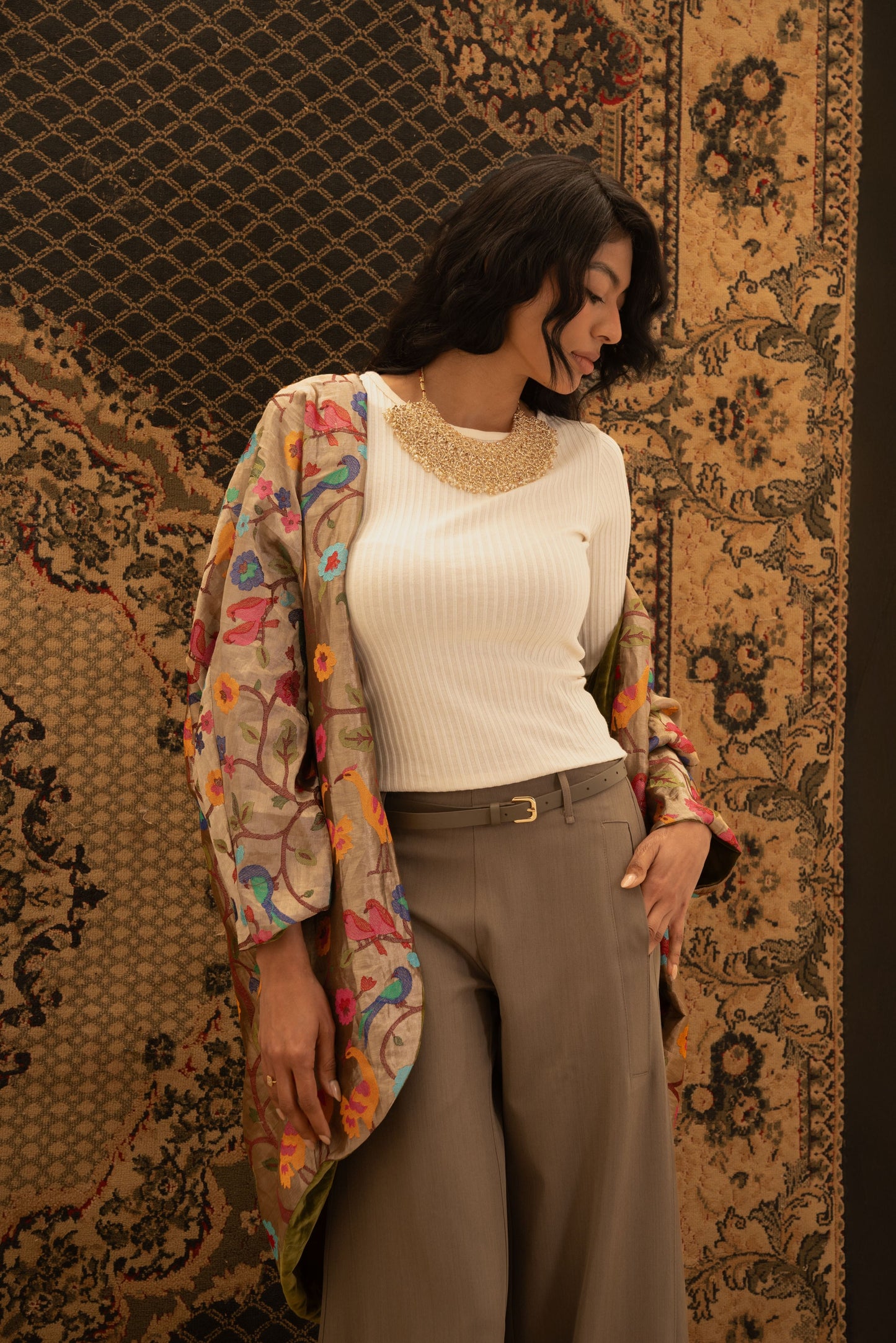 Olive Double-Faced Velvet Kaftan