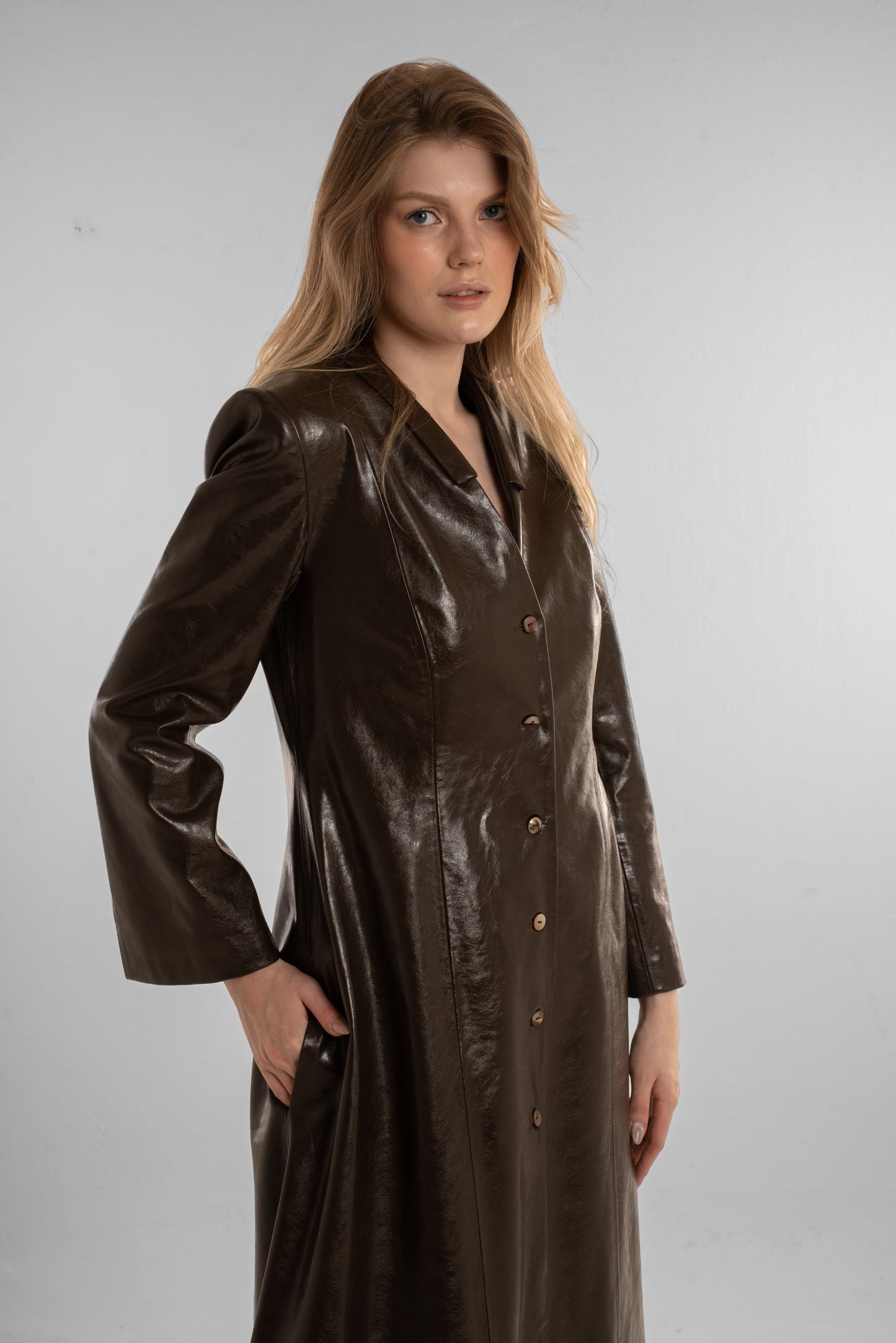 Brown Long Leather Coat