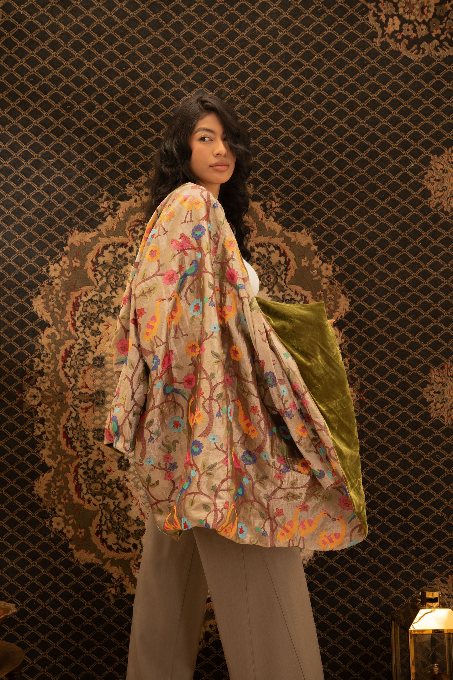 Olive Double-Faced Velvet Kaftan