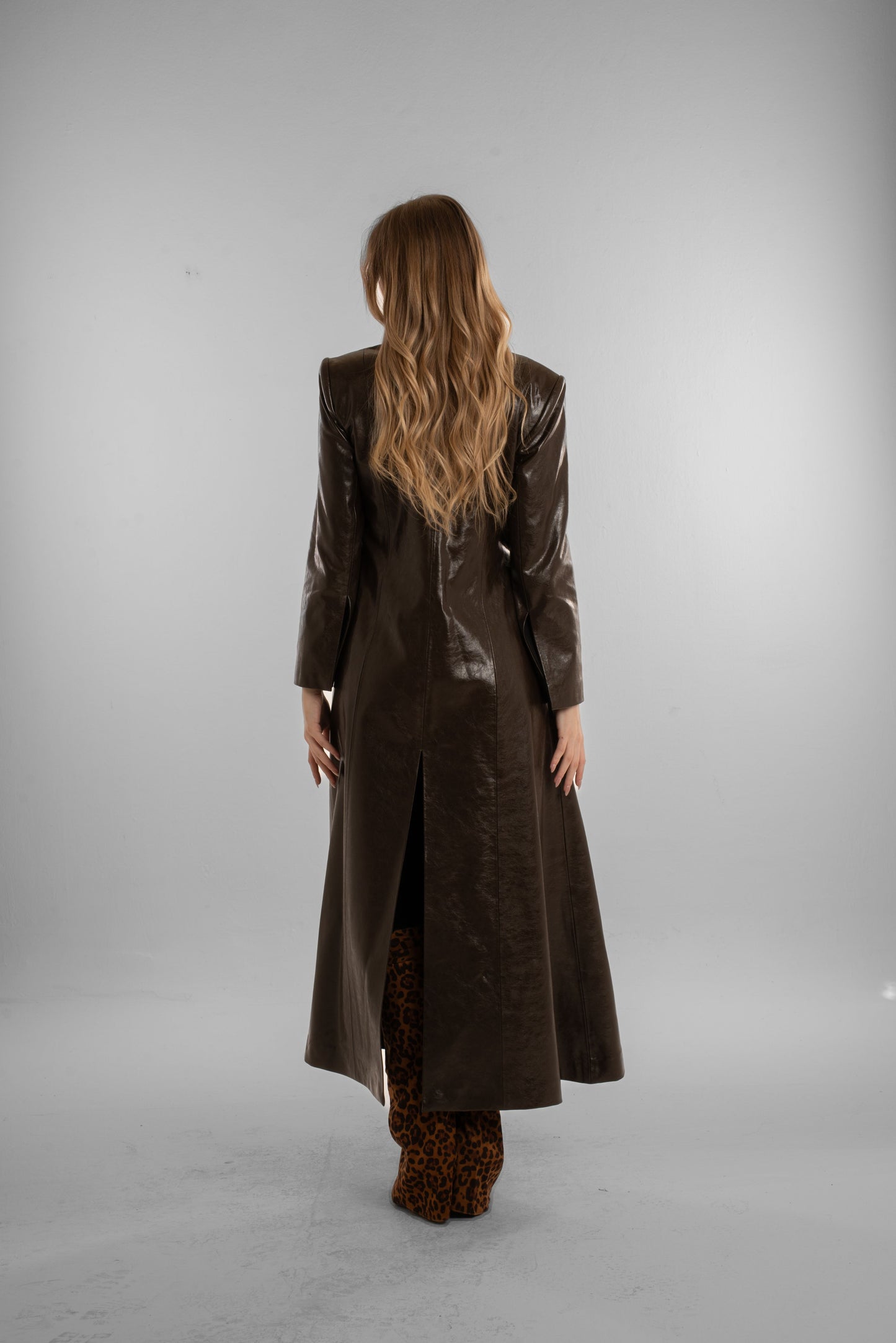Brown Long Leather Coat