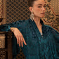 Teal Printed Velvet Kaftan