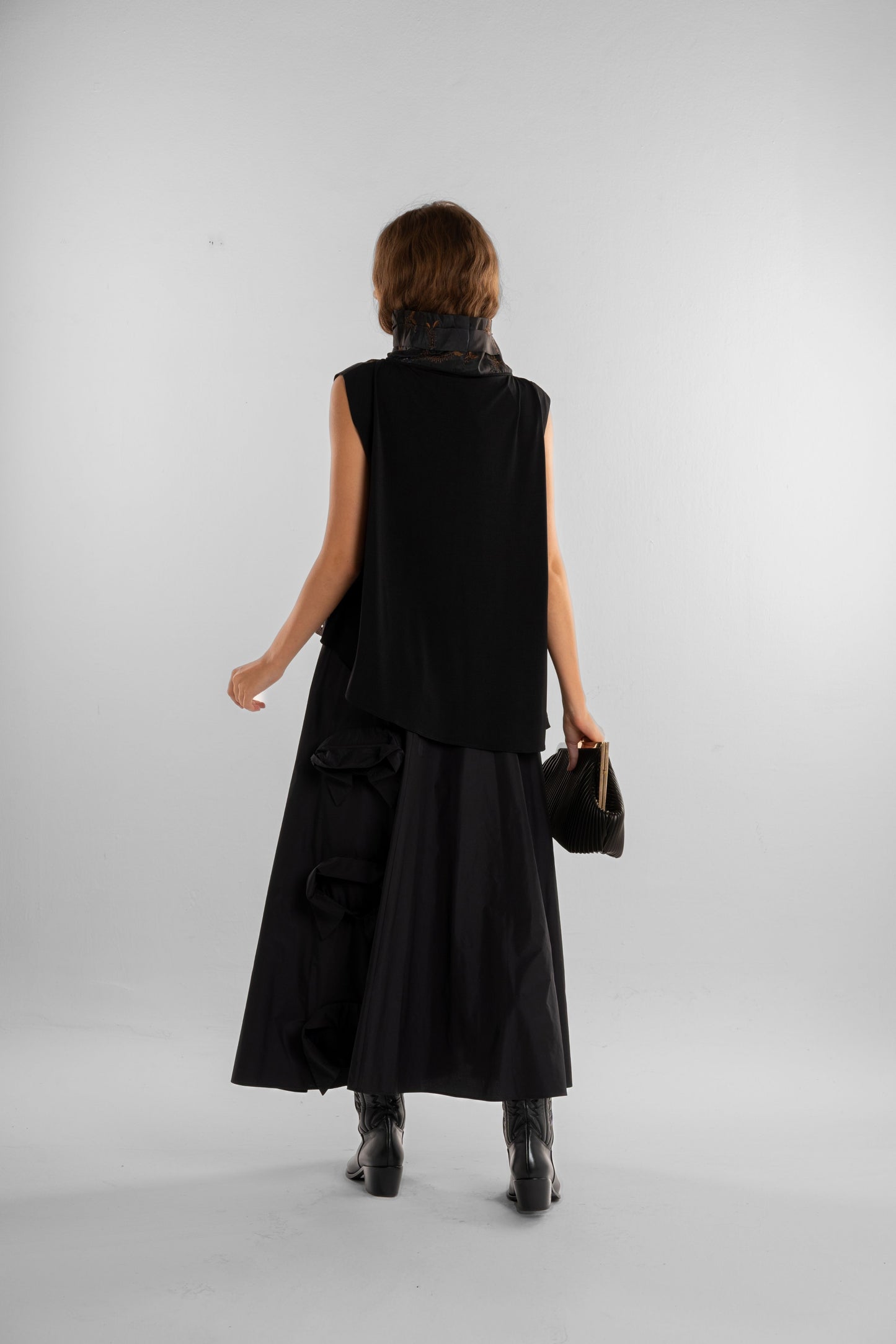 Black Skirt with Black Flower Detail