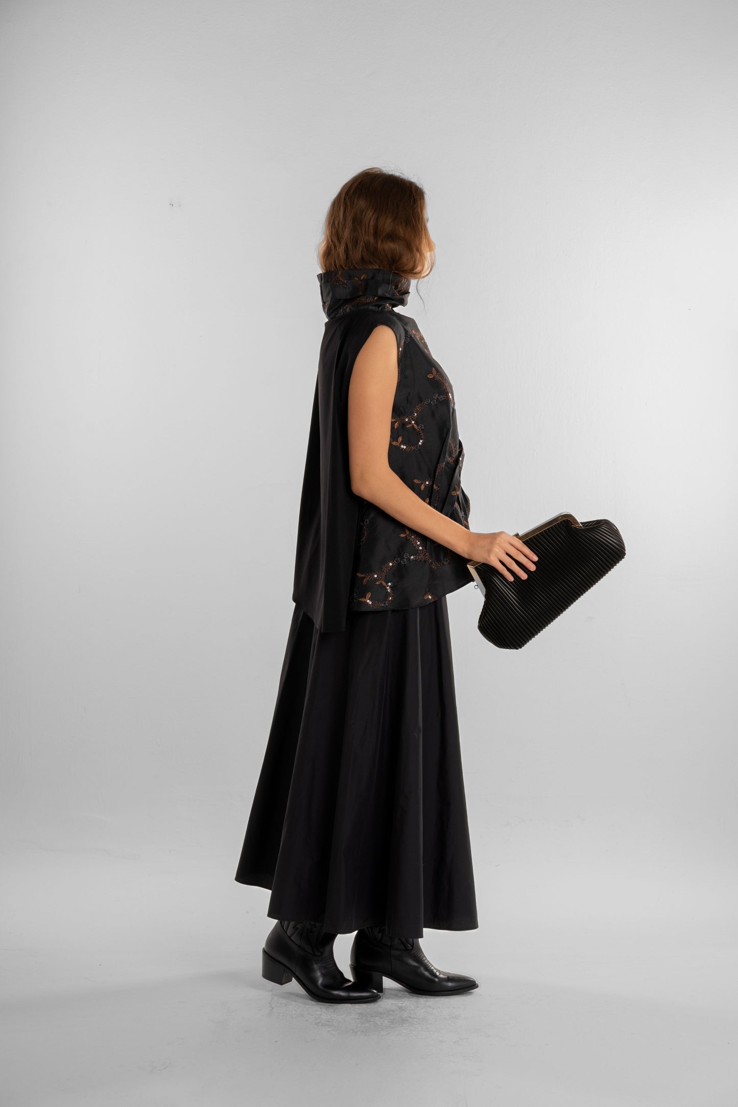 Black Skirt with Black Flower Detail