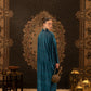 Teal Printed Velvet Kaftan