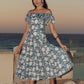 Blue skirt with white printed flowers
