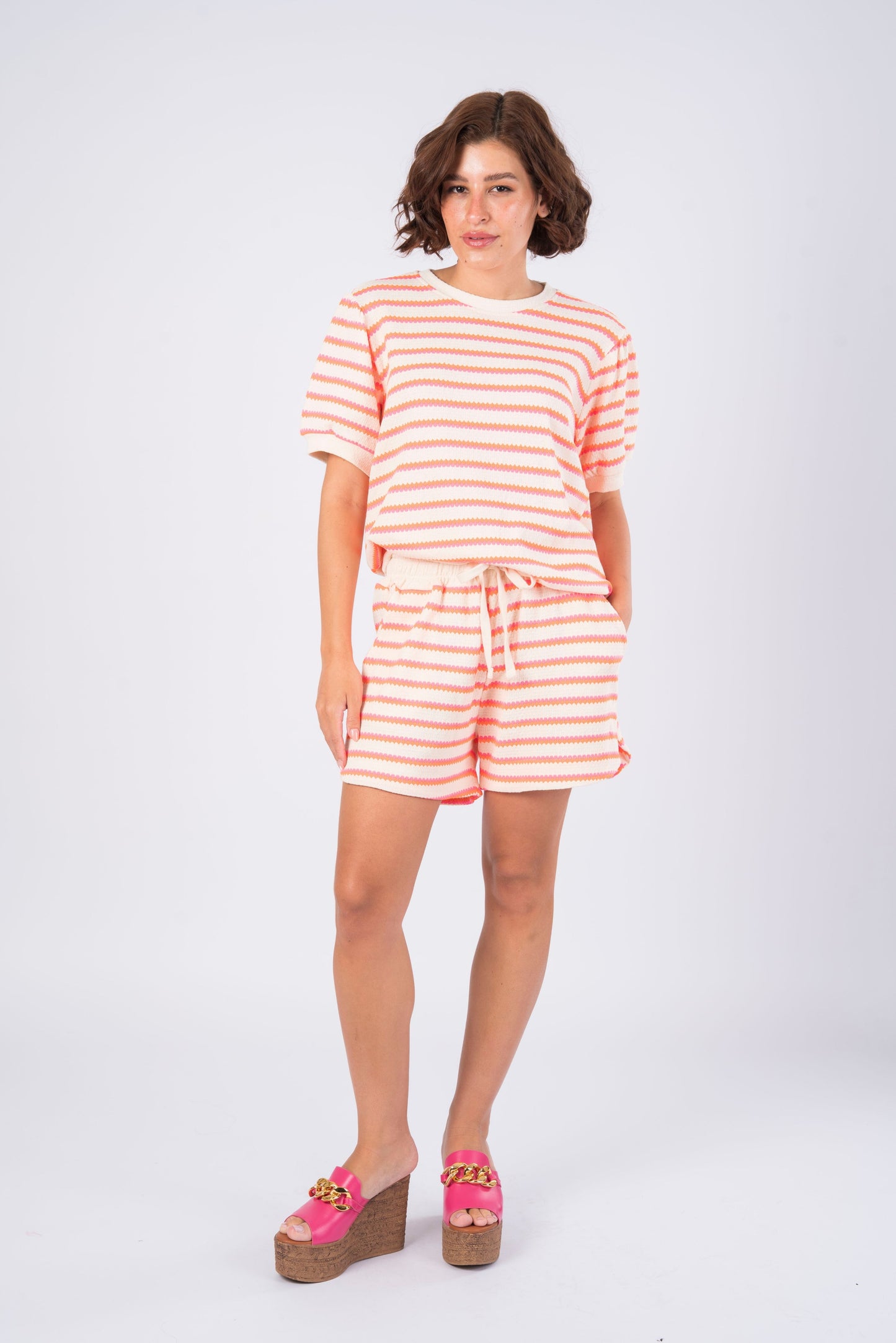 orange striped short set