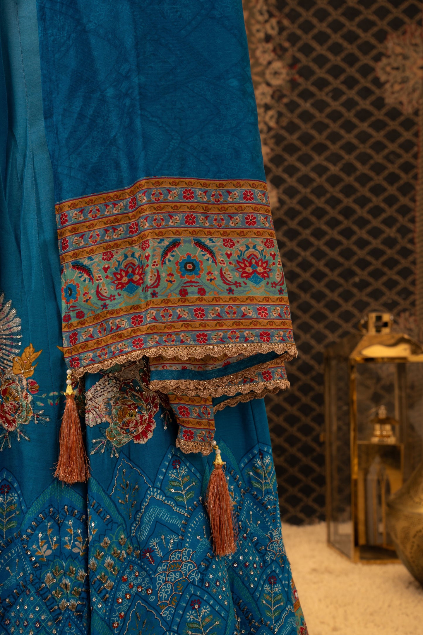 Blue Anarkali Dress with Elephant Border Dupatta