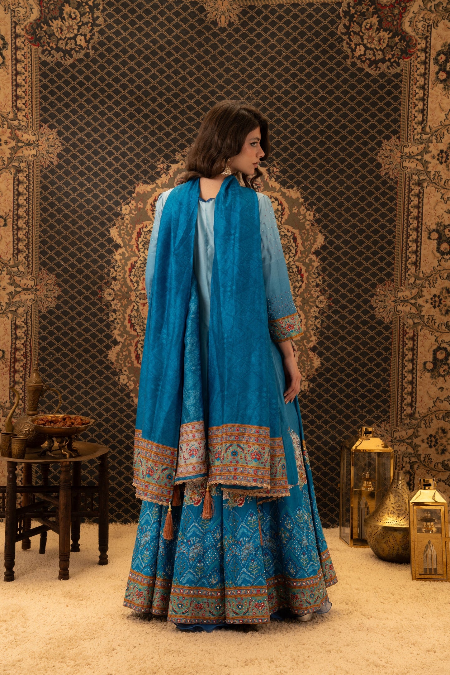 Blue Anarkali Dress with Elephant Border Dupatta