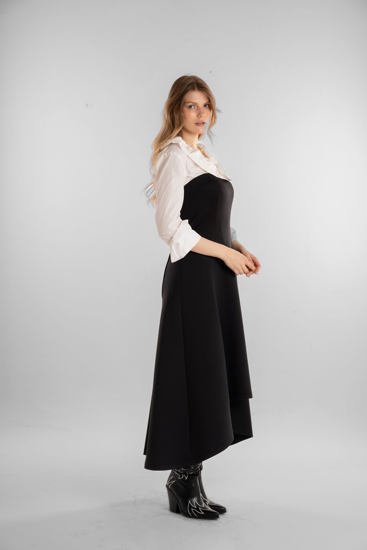 off-shoulder black long dress