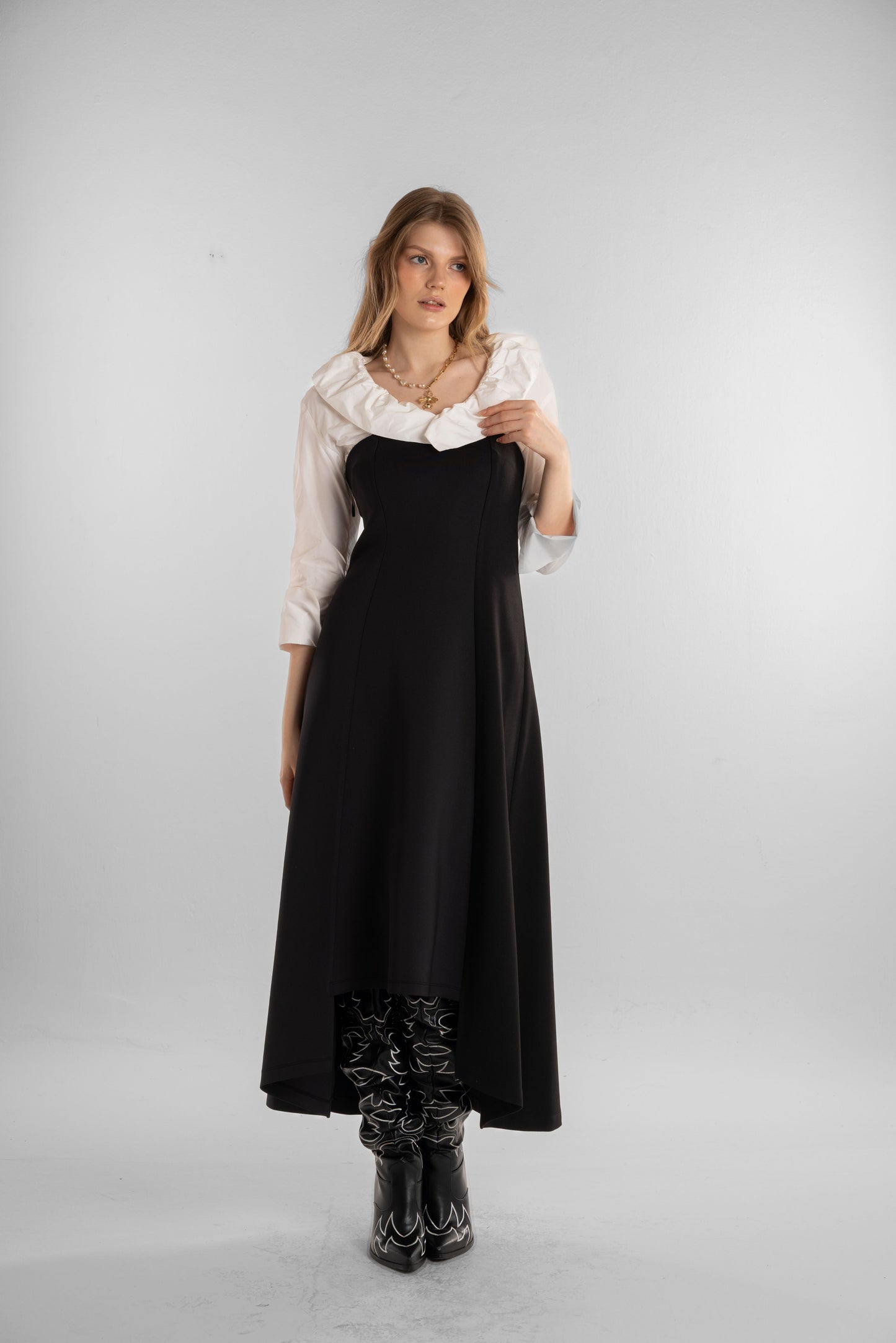 off-shoulder black long dress