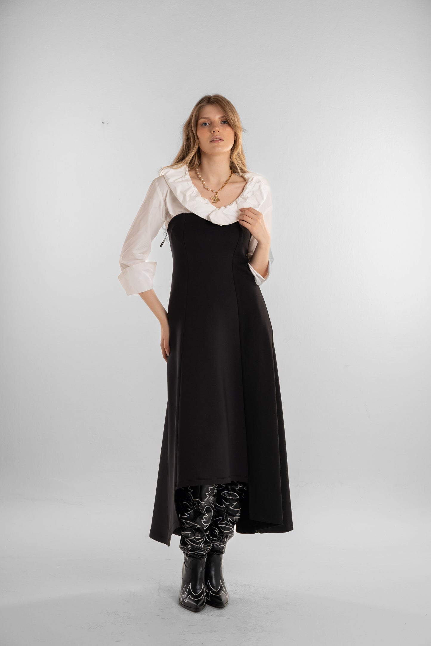 off-shoulder black long dress