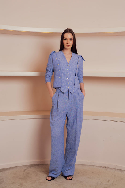 linen-blend wide-leg pants.
