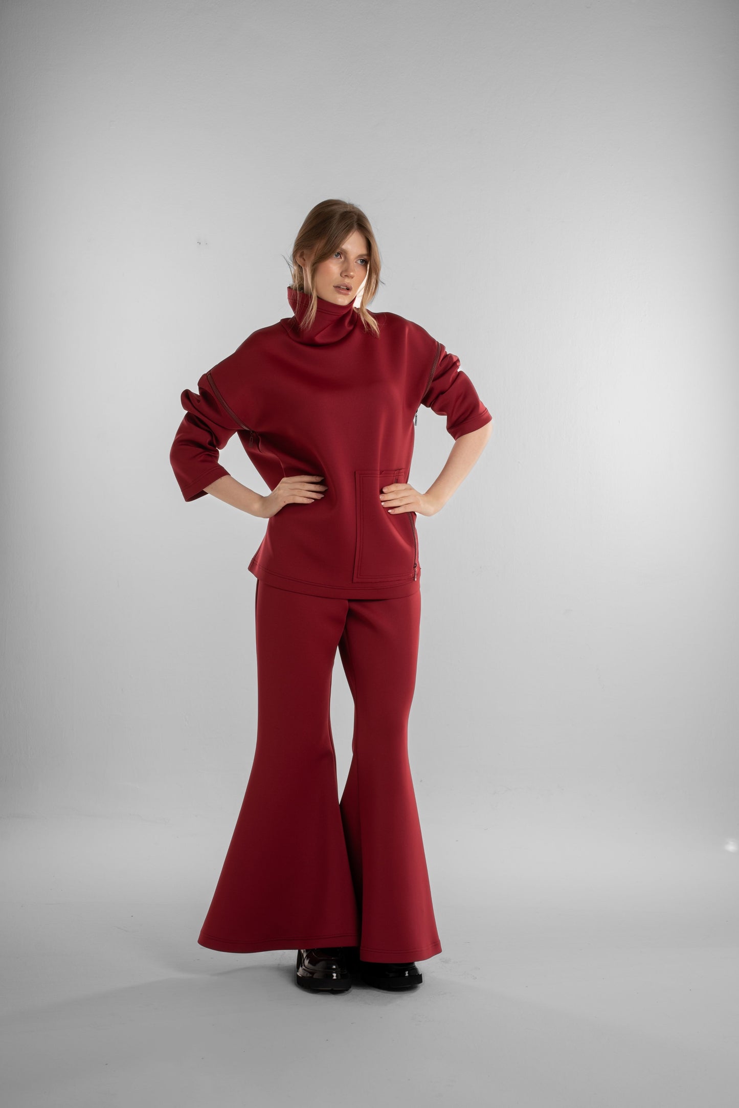 Burgundy High-Neck Oversized Sweatshirt