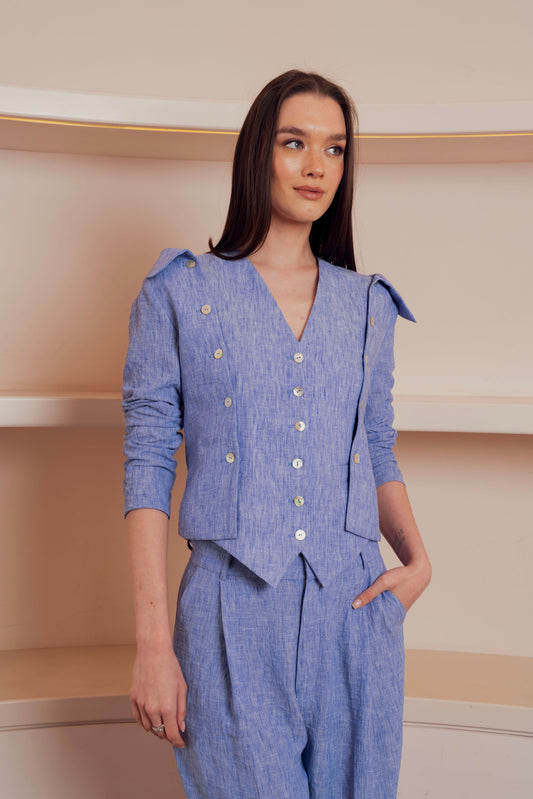 Blue linen Top.