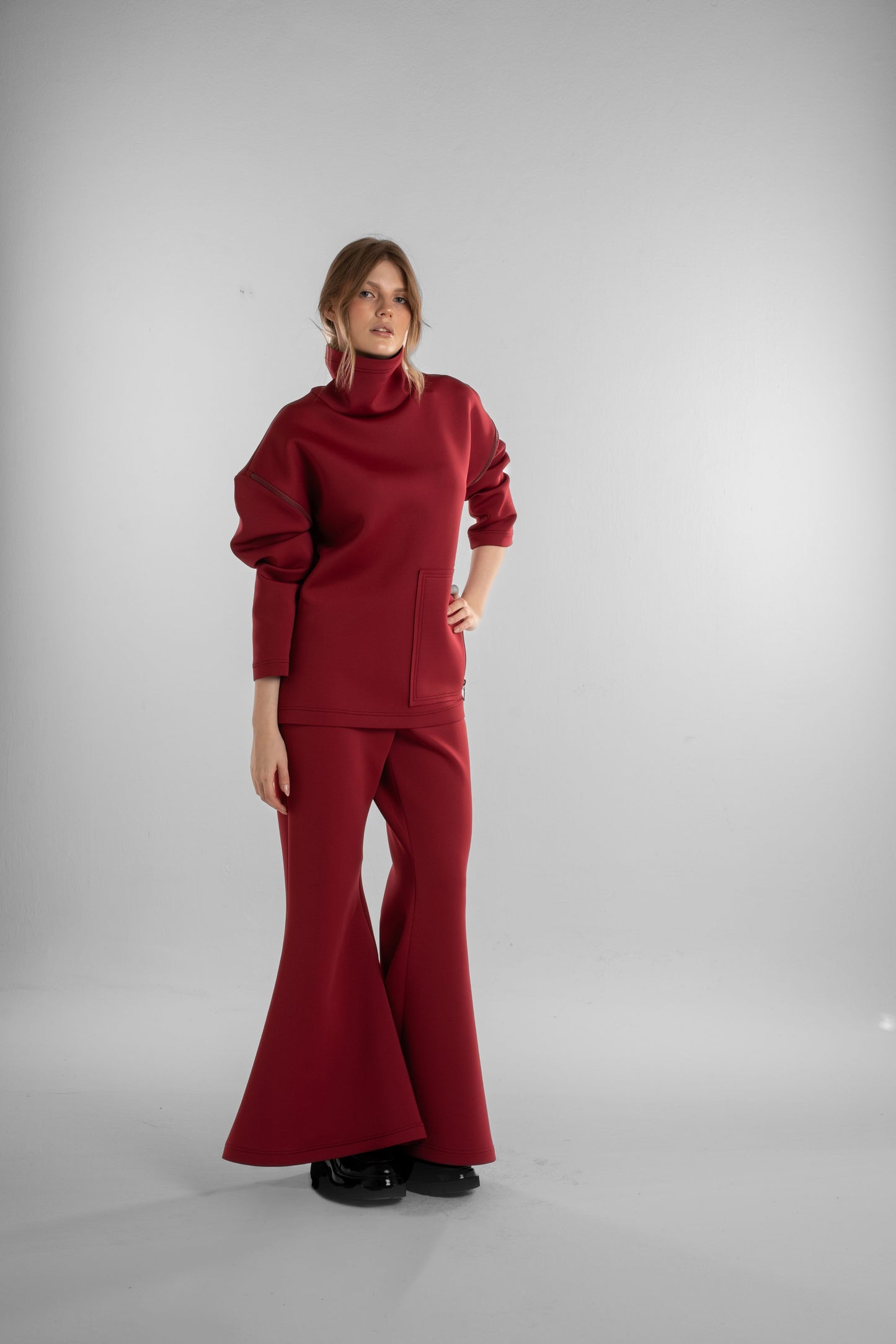 Burgundy Flared High-Waisted Pants