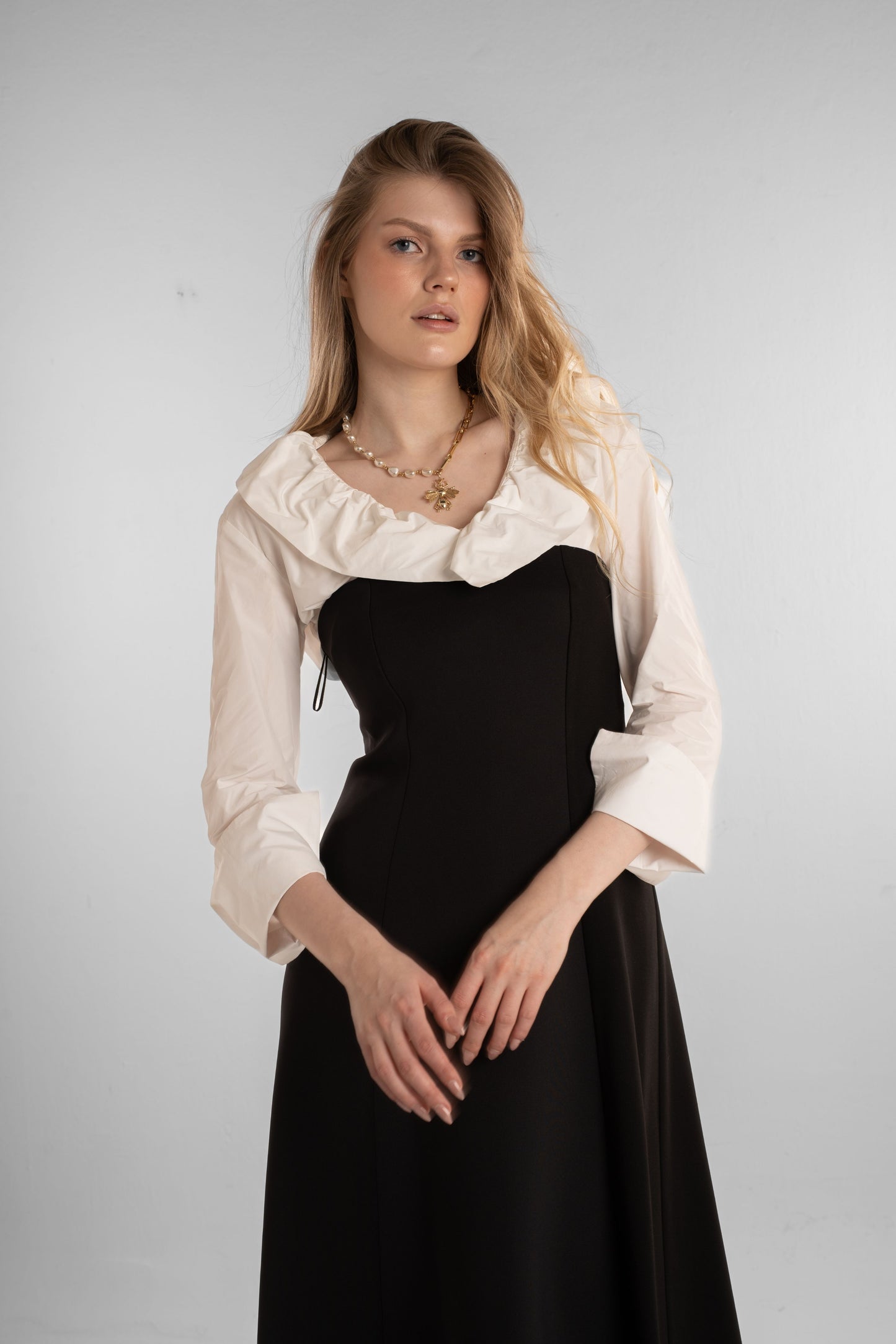 off-shoulder black long dress