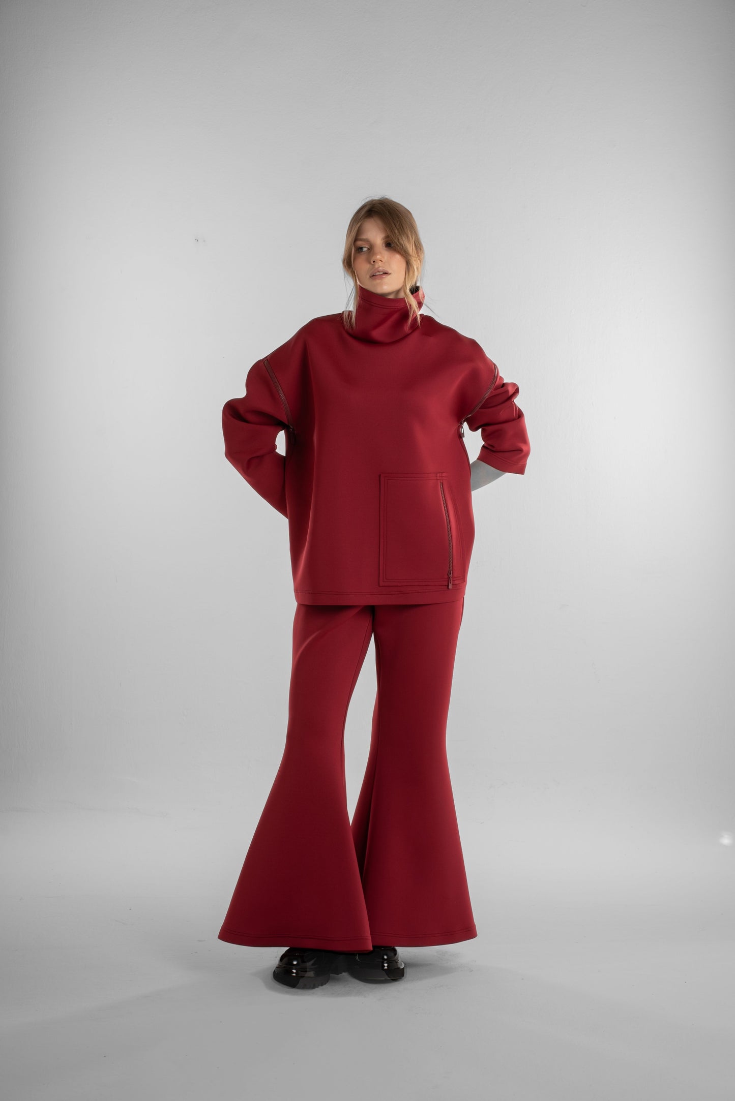 Burgundy Flared High-Waisted Pants