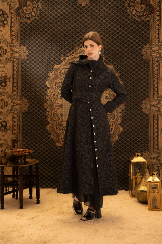 Black Kaftan with Baby Floral Print