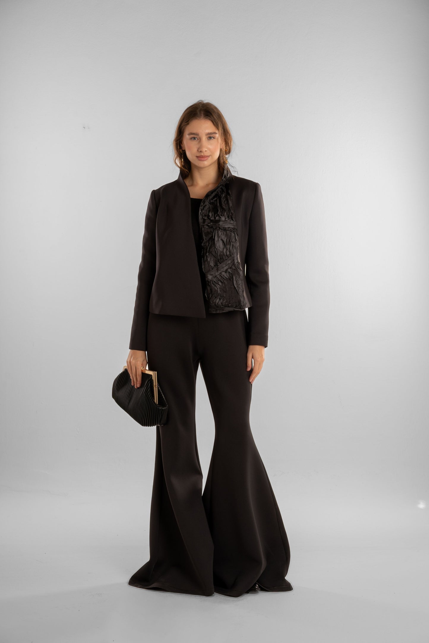 Black Cropped Jacket with Side Stitch Detailing