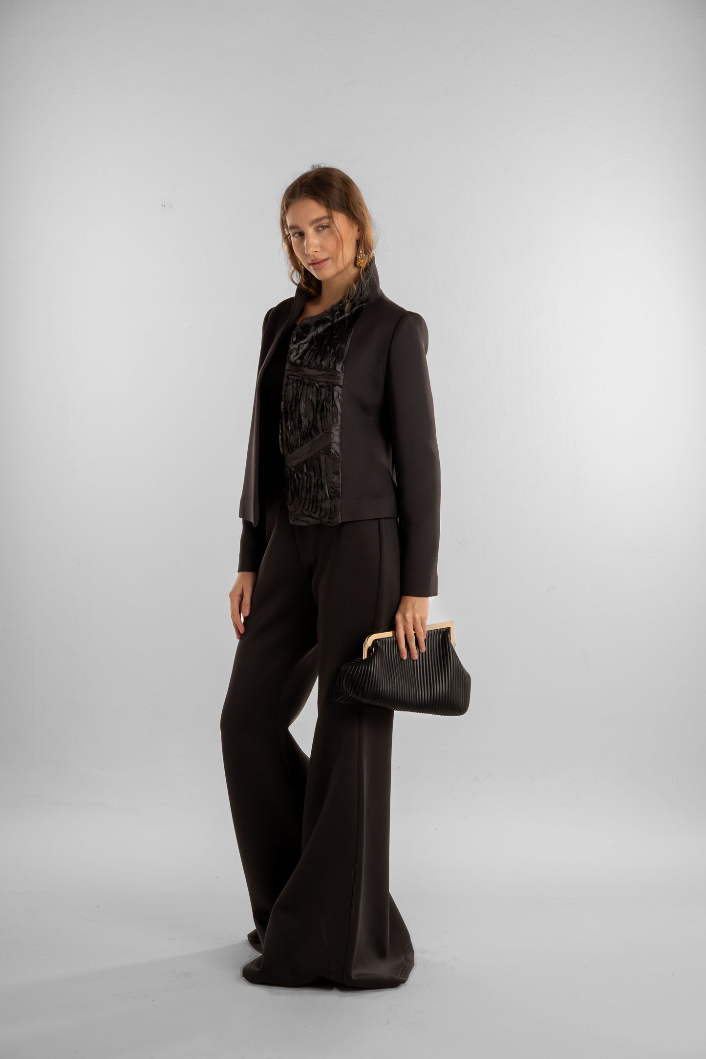 Black Cropped Jacket with Side Stitch Detailing