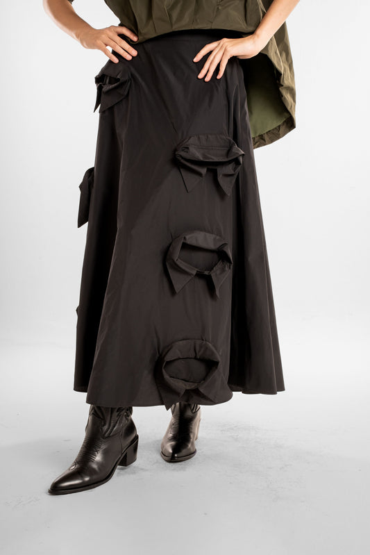 Black Skirt with Black Flower Detail