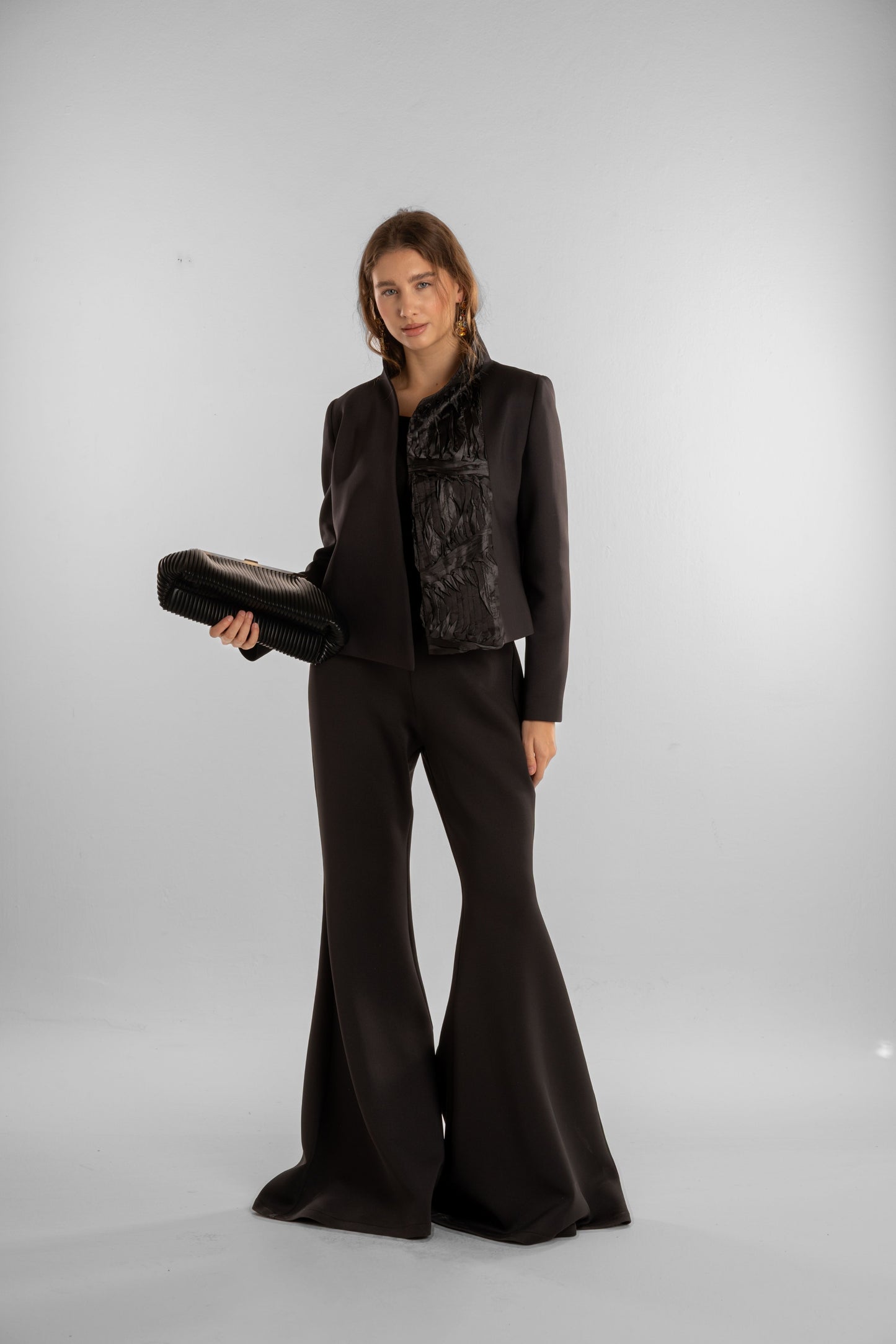 Black Cropped Jacket with Side Stitch Detailing