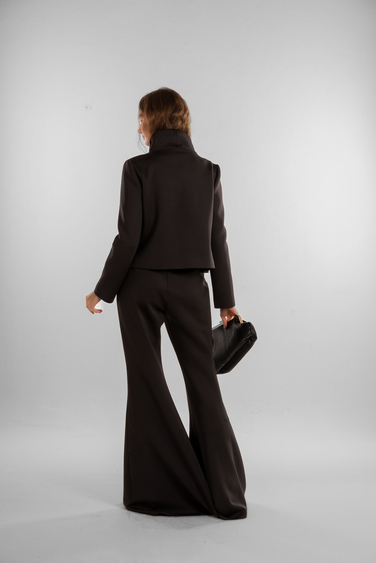 Black Cropped Jacket with Side Stitch Detailing