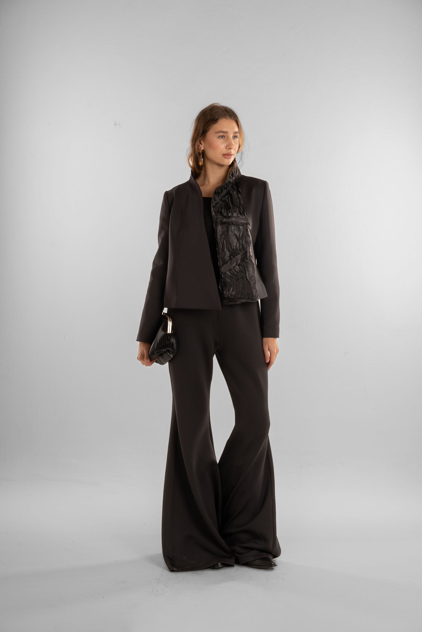 Black Cropped Jacket with Side Stitch Detailing