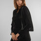 Black Velvet Draped Blazer with Floral Detail