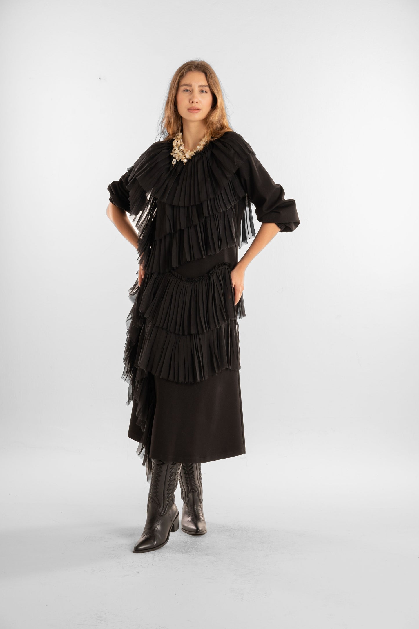 Black Layered Chiffon Dress