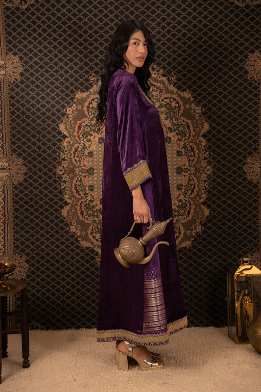Purple Velvet Kaftan with Gold Details
