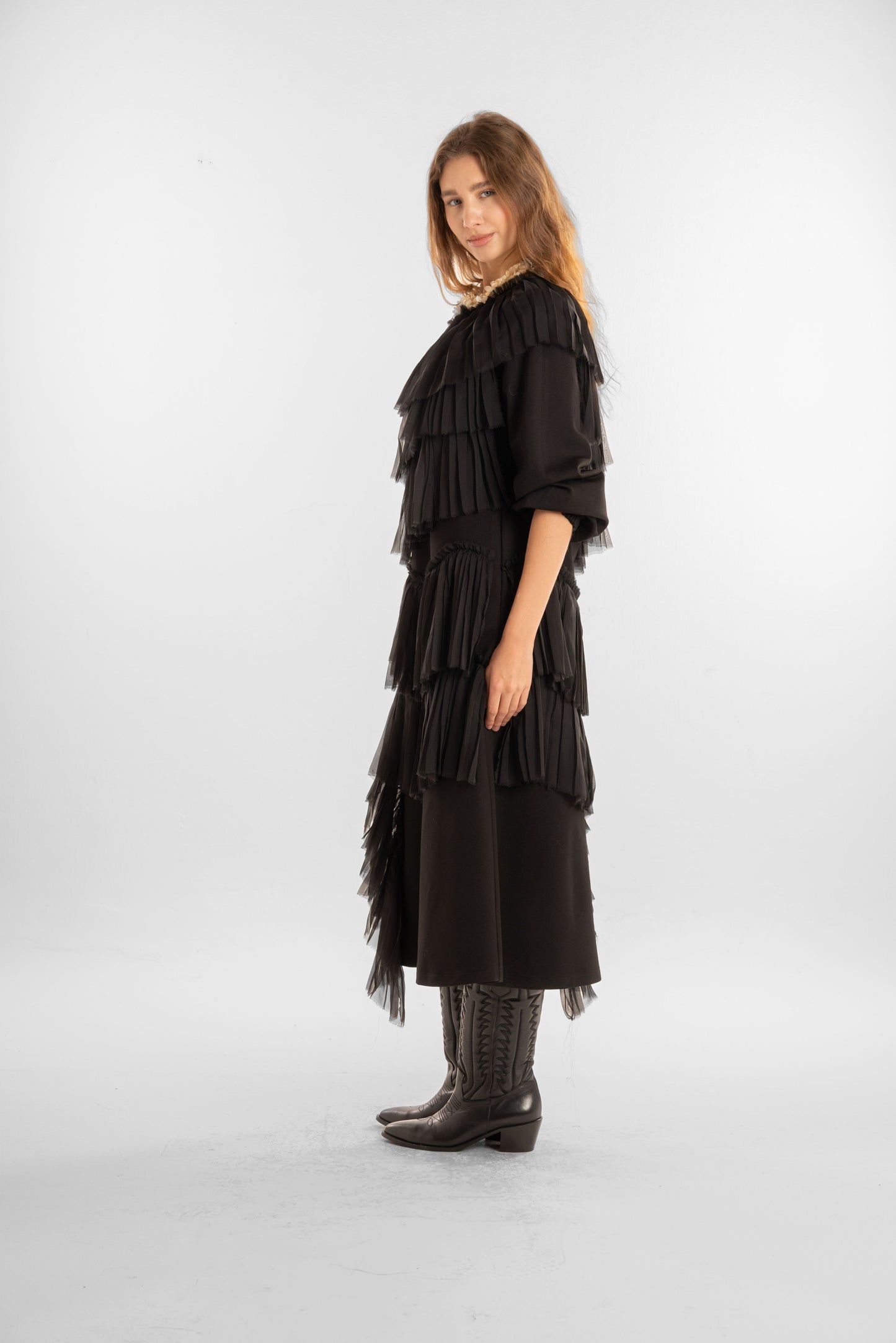 Black Layered Chiffon Dress