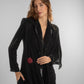 Black Velvet Draped Blazer with Floral Detail