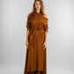 Brown Off-Shoulder Maxi Dress with Belt