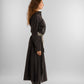 Black Long Dress with Olive Waist Belt