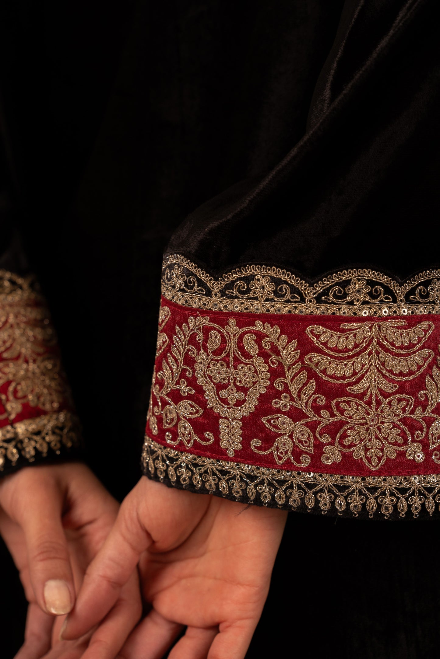 Elegant Black Kaftan with Red Embroidery