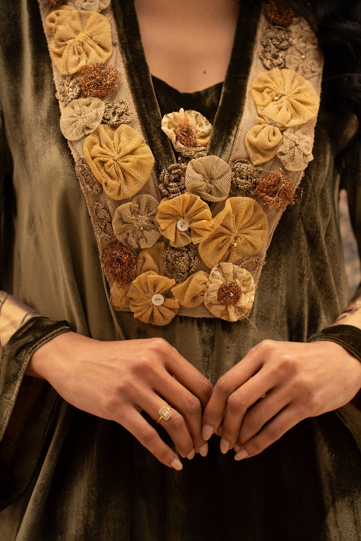 Elegant olive Kaftan with Gold Embroidery