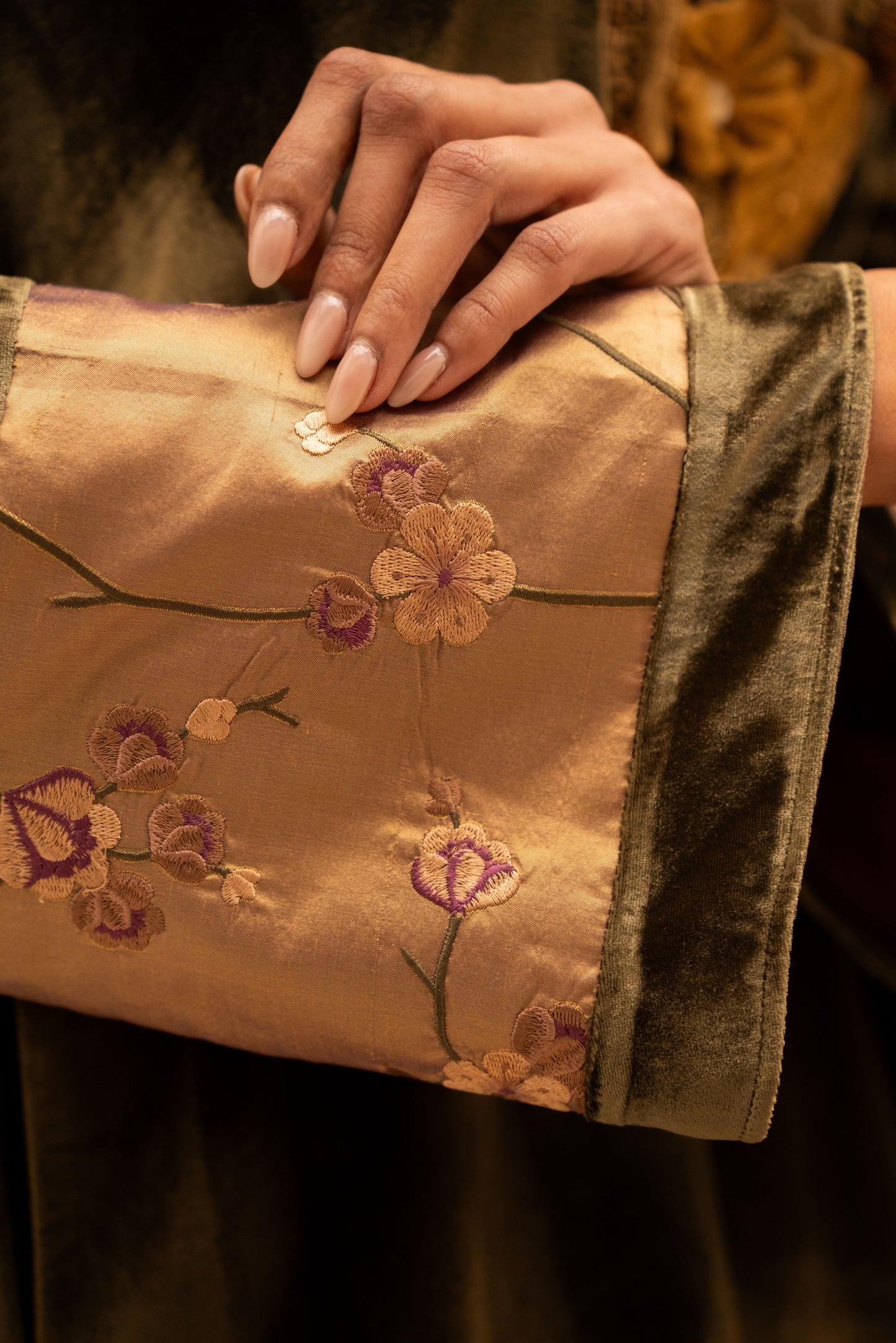 Elegant olive Kaftan with Gold Embroidery