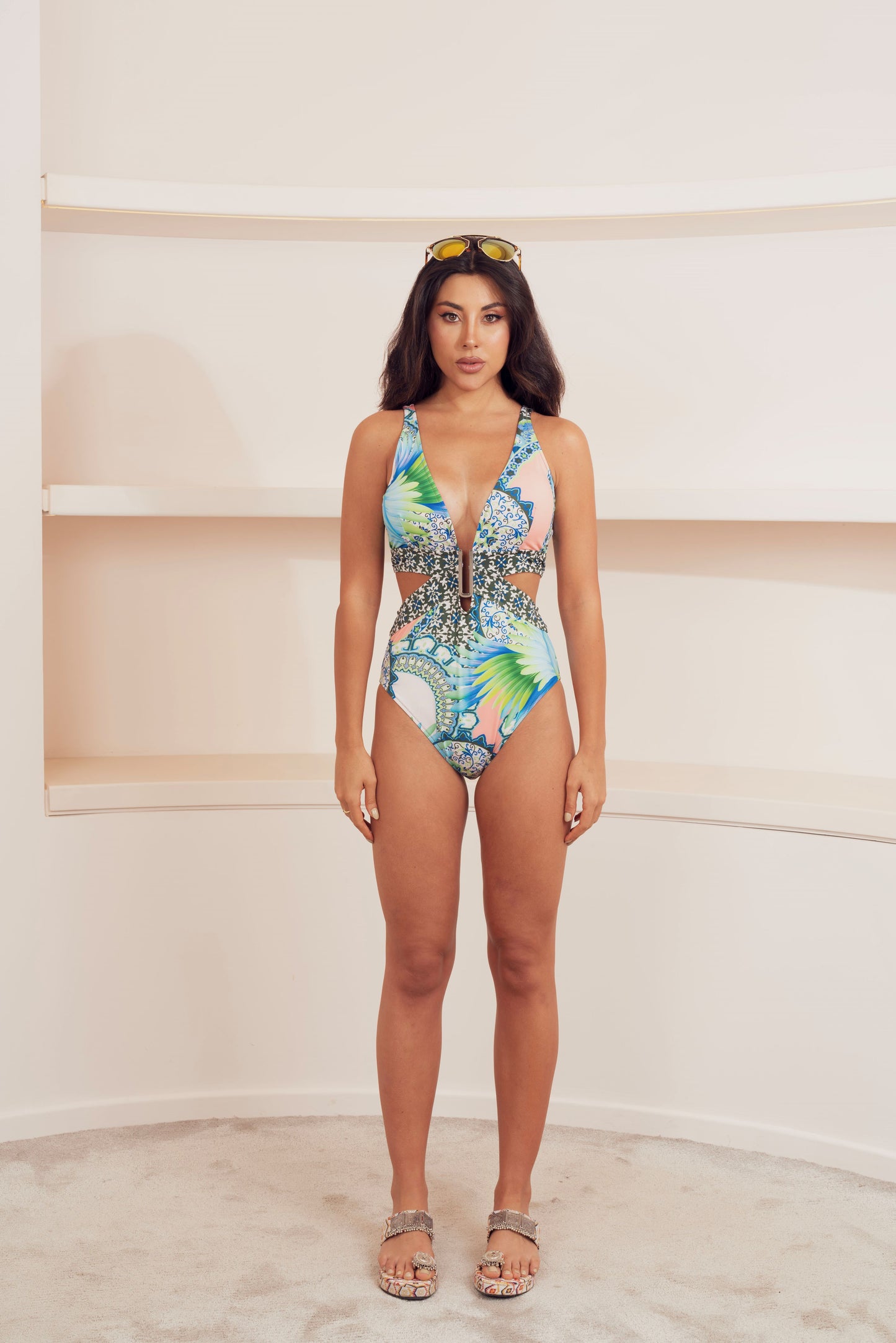 PATTERNED SWIMSUIT WITH ACCESSORY DETAIL