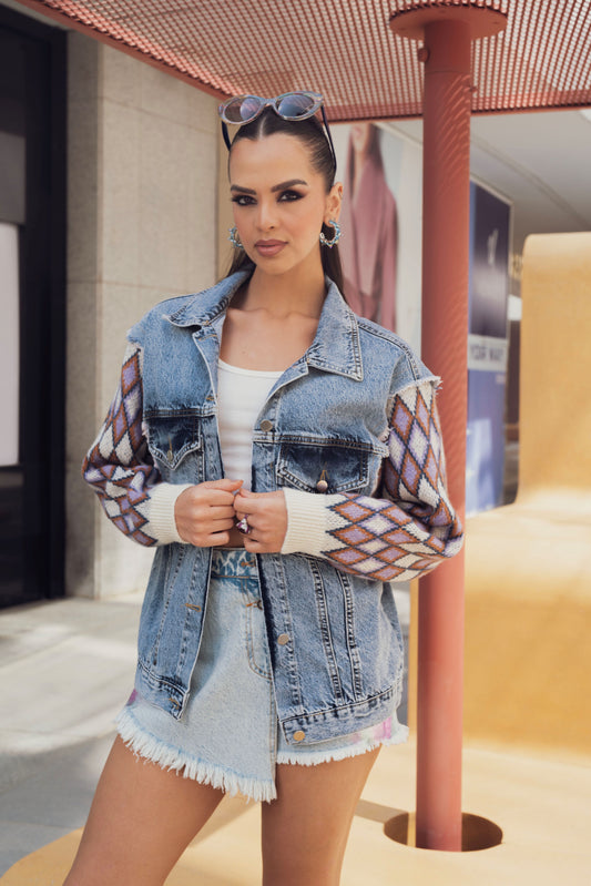 DENIM JACKET WITH TERICO SLEEVES