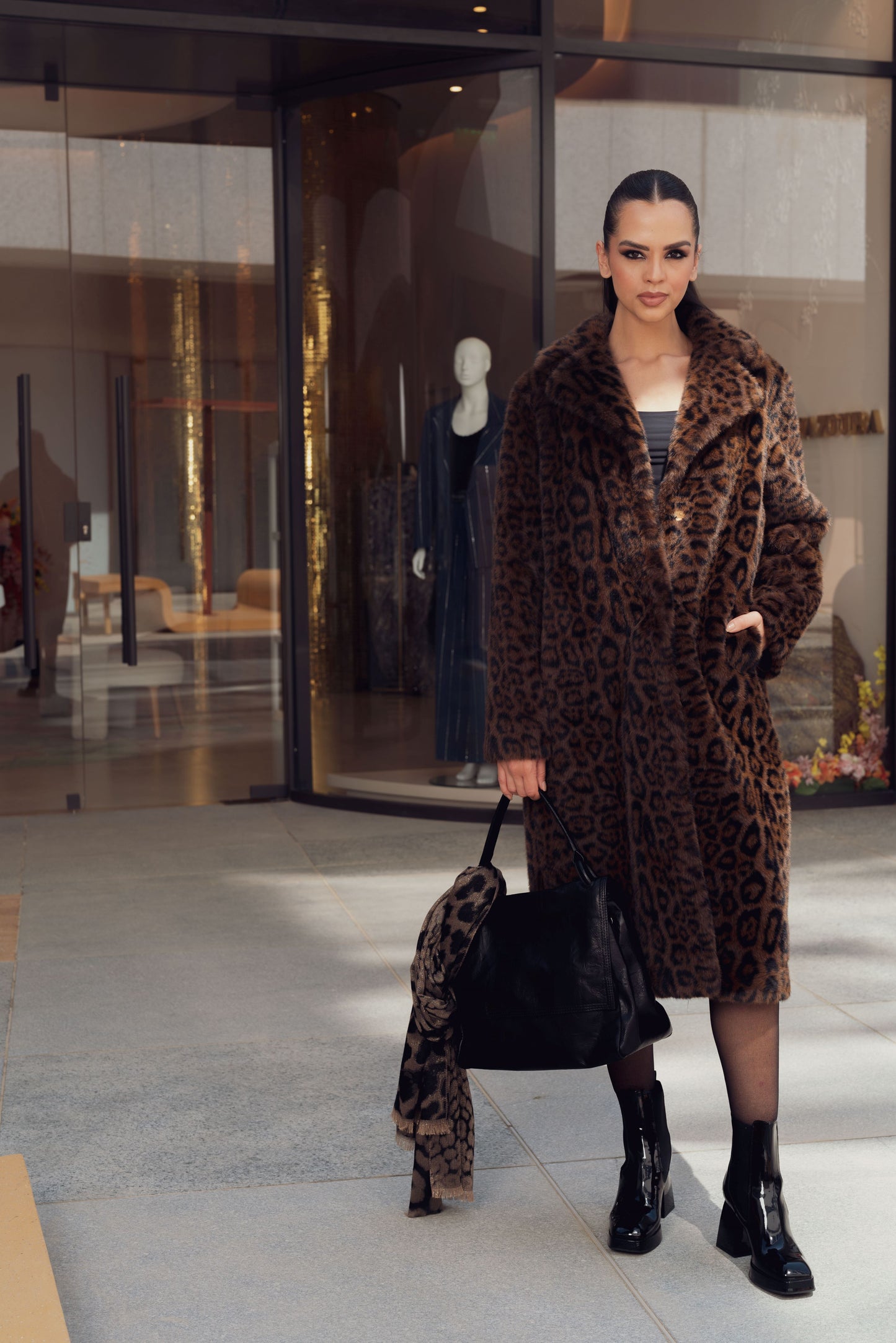 ANIMAL PRINT FAUX FUR COAT