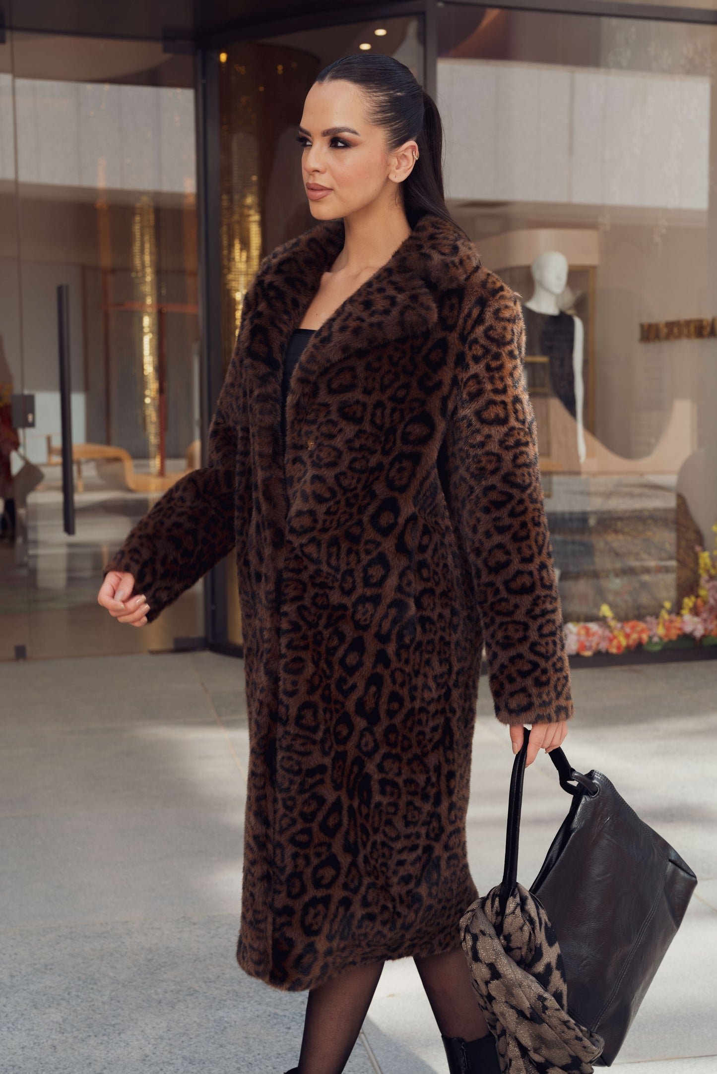 ANIMAL PRINT FAUX FUR COAT