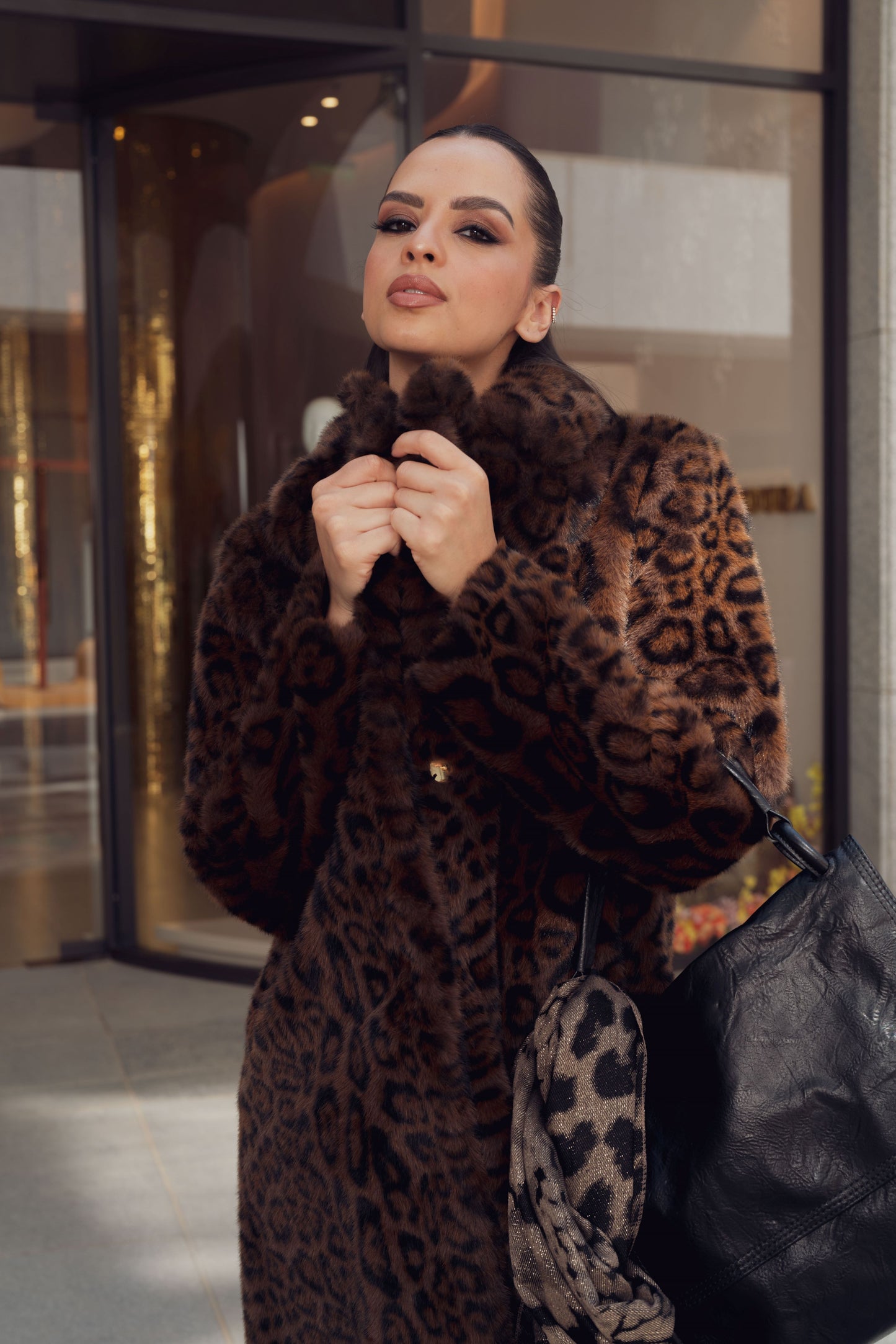 ANIMAL PRINT FAUX FUR COAT