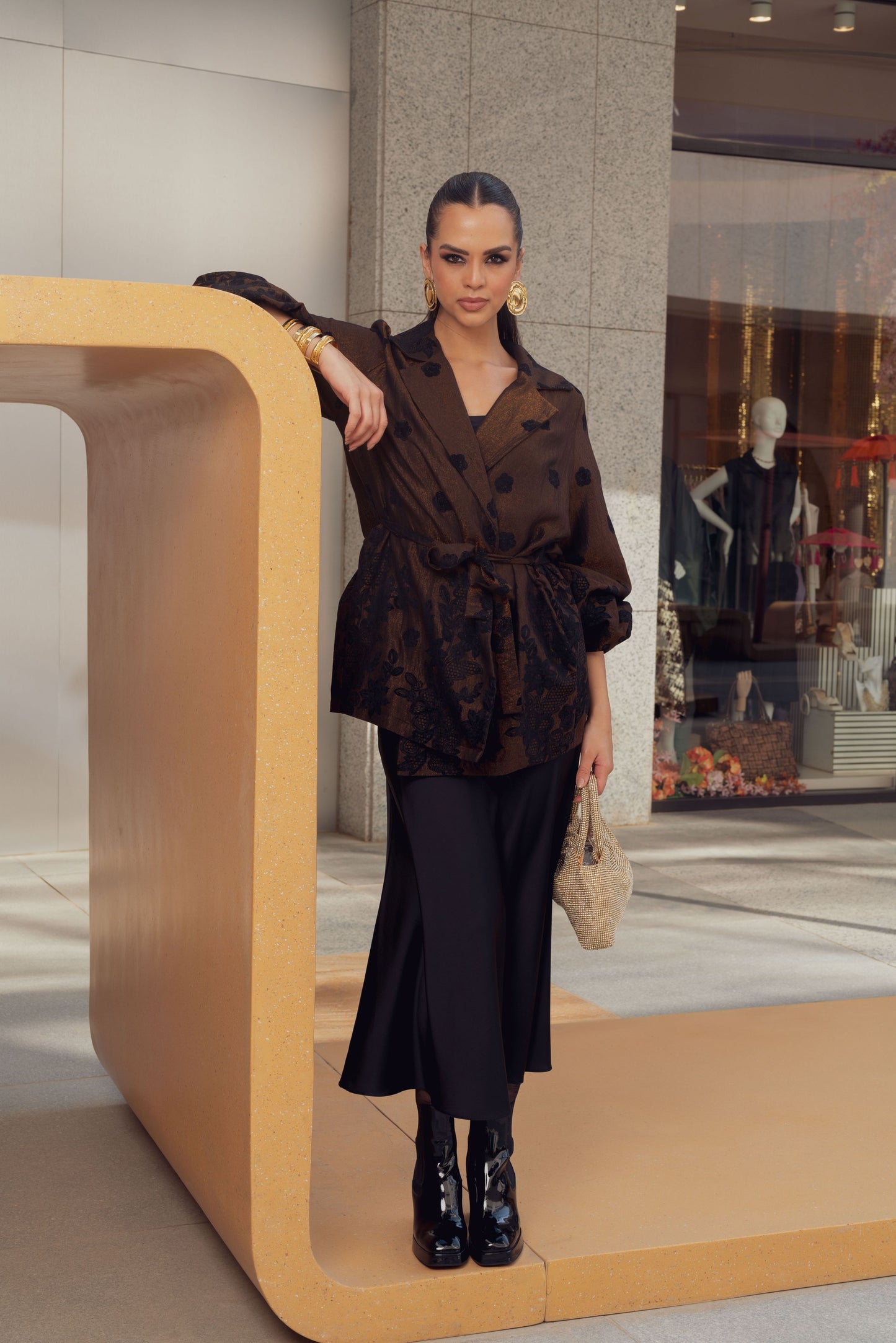 brown&black Silk Cardigan