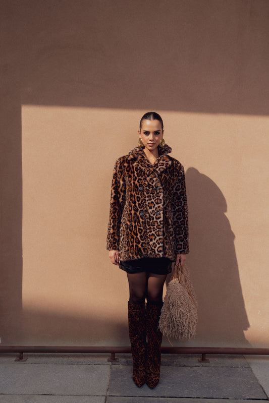 ANIMAL PRINT FAUX FUR MINI COAT