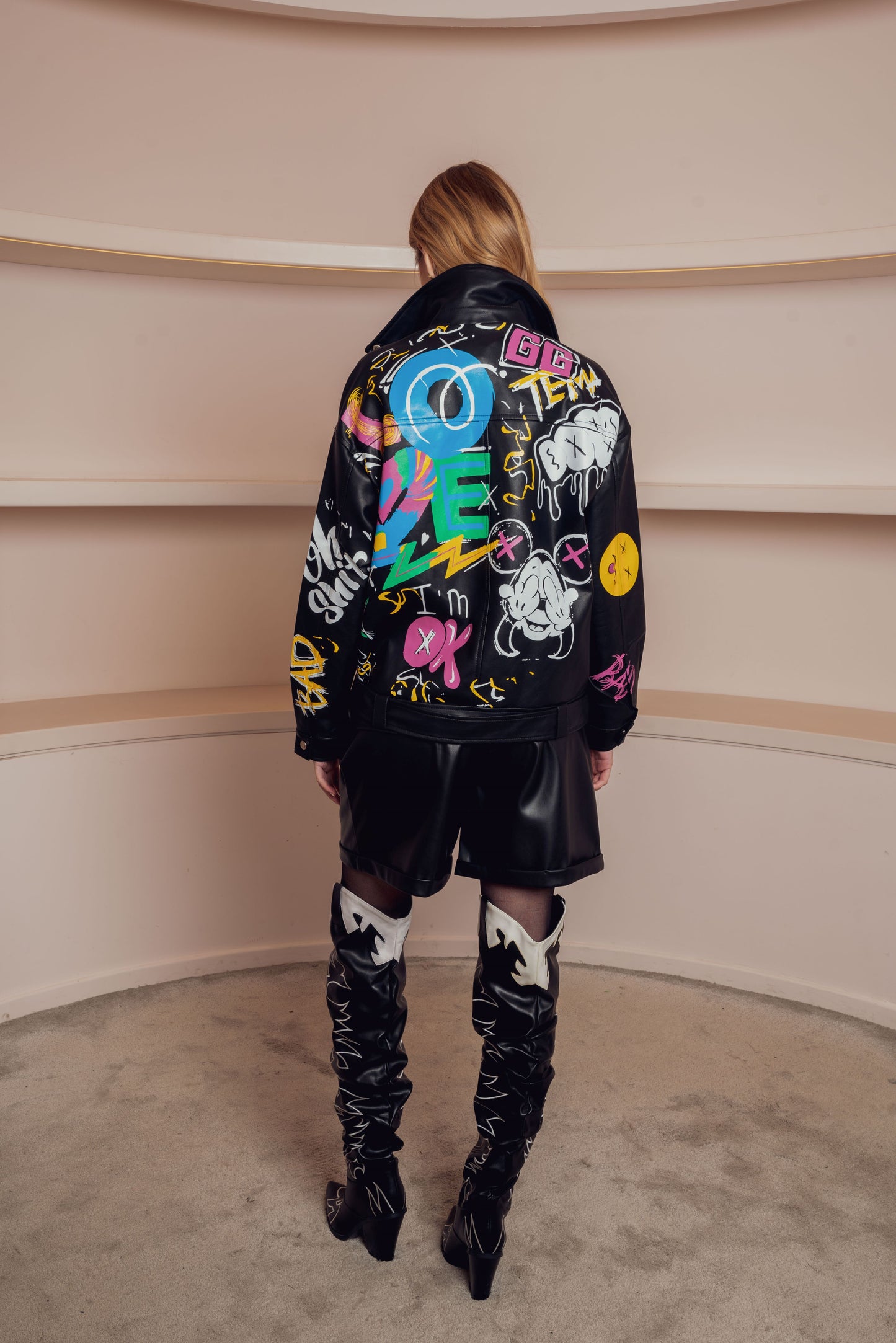 LEATHER JACKET WITH FUNKY PRINTED