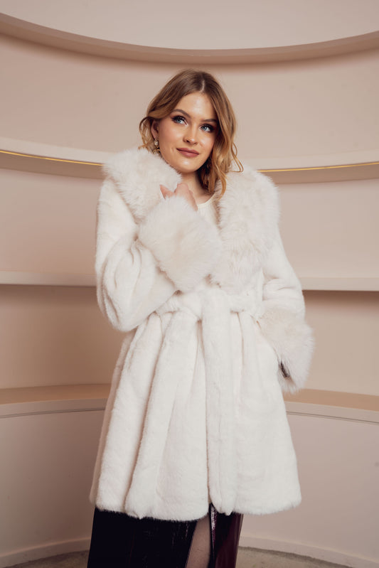 FAUX FUR LAPEL COAT
