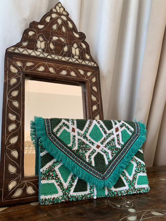 Turquoise Beaded Envelope Clutch Bag