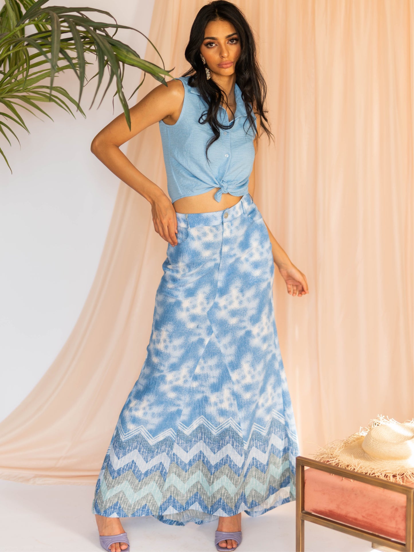 Sky Blue Linen Set Or Skirt and Top Only