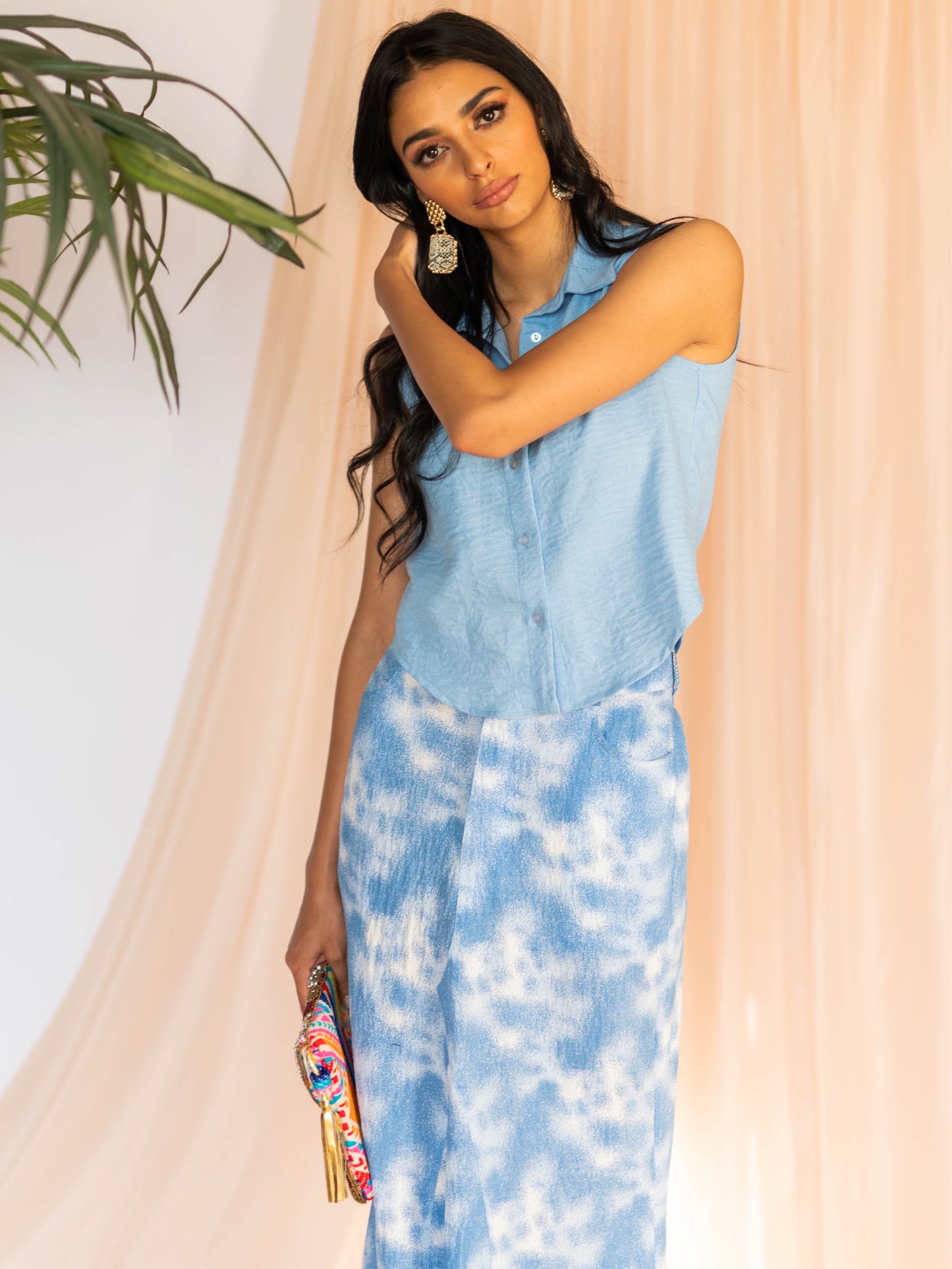 Sky Blue Linen Set Or Skirt and Top Only